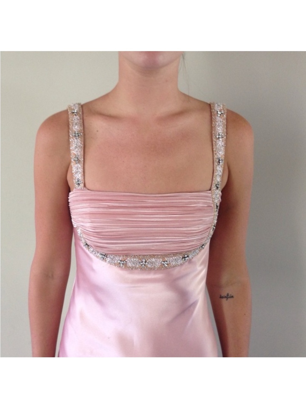 Vintage faviana Embellished Blush Pink Satin Evening Dress